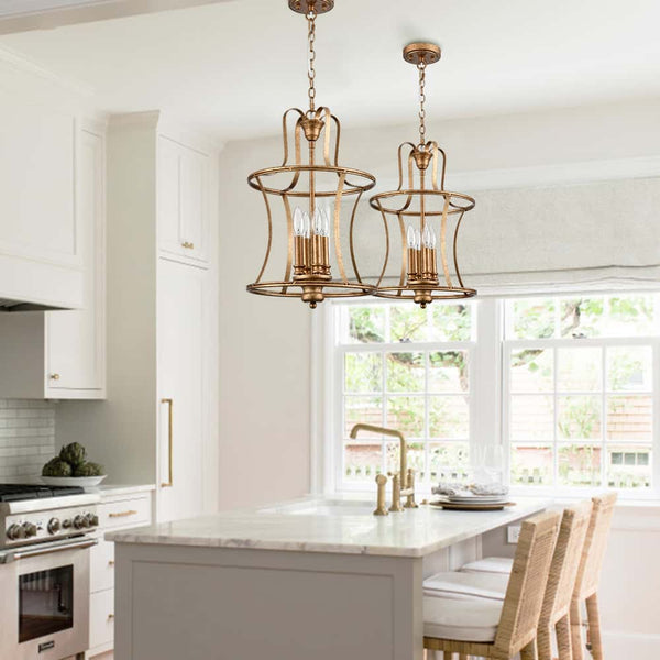 Metal Lantern Pendant Light 4-Light Black Chandelier Lighting