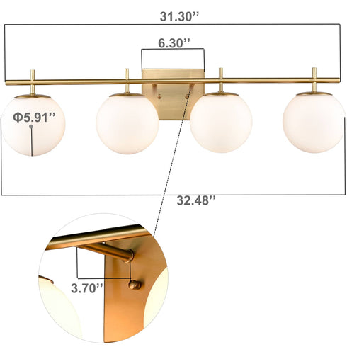 Modern White Globe Vanity Light- 4 Light