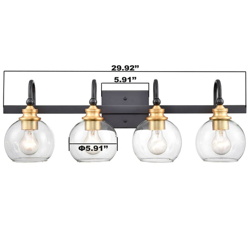 4-light Modern Black Metal with Globe Clear Glass Shade Wall Sconces