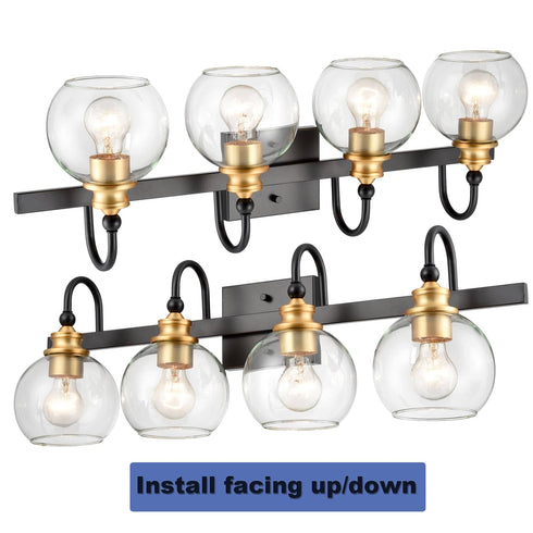 4-light Modern Black Metal with Globe Clear Glass Shade Wall Sconces