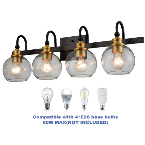 4-light Modern Black Metal with Globe Clear Glass Shade Wall Sconces