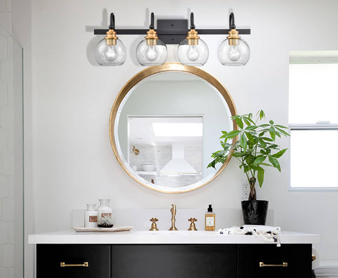 4-light Modern Black Metal with Globe Clear Glass Shade Wall Sconces