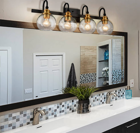 4-light Modern Black Metal with Globe Clear Glass Shade Wall Sconces