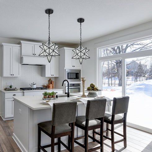 Moravian Star Pendant Light Seeded Glass Shade, 16 inches