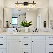 4-light Modern Black Metal with Globe Clear Glass Shade Wall Sconces