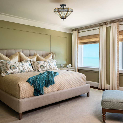 Tiffany Style Ceiling Light Stained Glass Semi Flush Mount Light