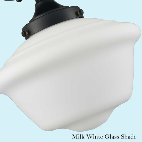 Black Schoolhouse Ceiling Light Fixture with Milk Glass Shade
