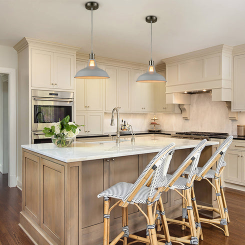 Industrial Pendant Light Brushed Nickel Barn Shade- 1-Light Loft Fixture