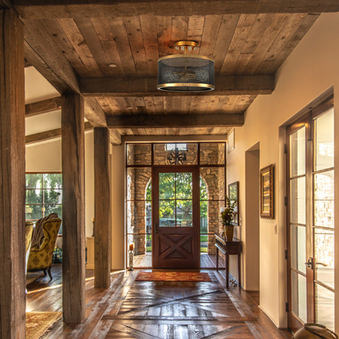 Brass Flush Mount Ceiling Light Drum Metal Shade | Claxy