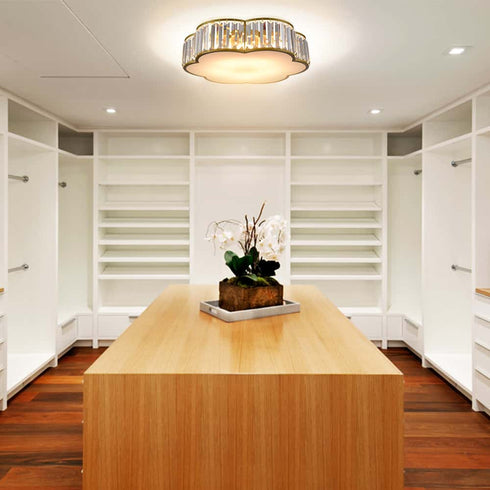 5-Light Modern Crystal Ceiling Light Fixture Gold Flush Mount