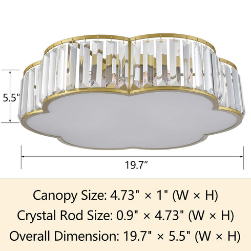 5-Light Modern Crystal Ceiling Light Fixture Gold Flush Mount