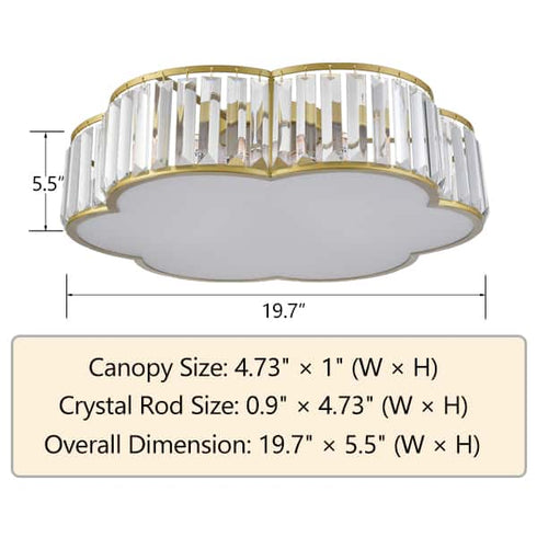 5-Light Modern Crystal Ceiling Light Fixture Gold Flush Mount