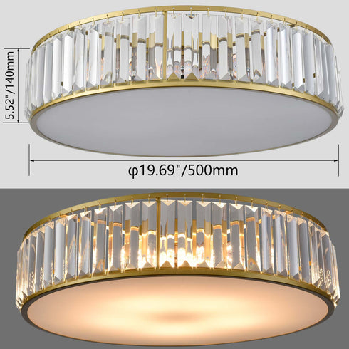 5-Light Modern Gold Crystal Flush Mount Ceiling Light Fixture
