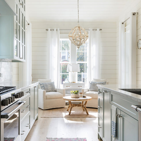 Distressed Off-white Wooden Chandelier Sphere 6 Light