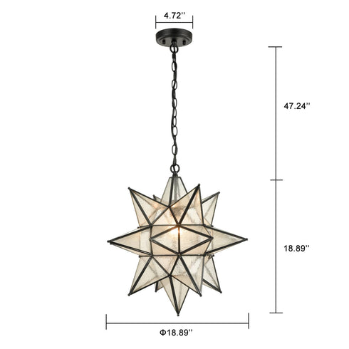 Moravian Star Pendant Chandelier Seeded Glass Black Light 19 Inches