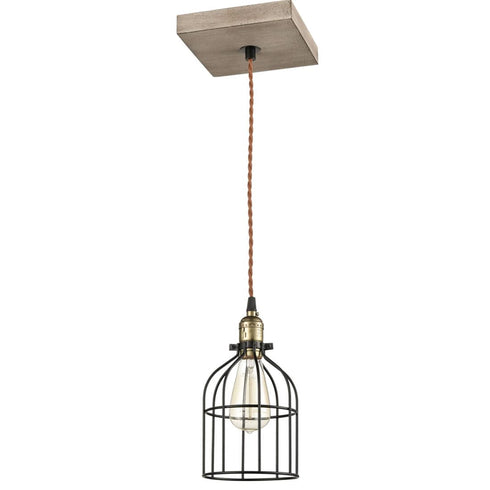 Retro Kitchen Ceiling Pendant Hanging Light Wood & Metal Cage Shade-1 Light