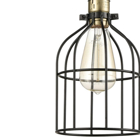 Retro Kitchen Ceiling Pendant Hanging Light Wood & Metal Cage Shade-1 Light