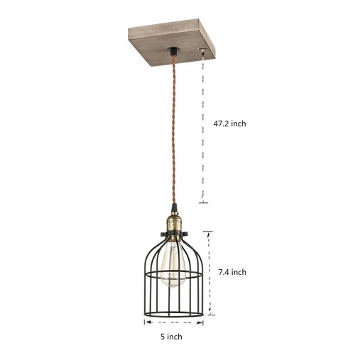 Retro Kitchen Ceiling Pendant Hanging Light Wood & Metal Cage Shade-1 Light