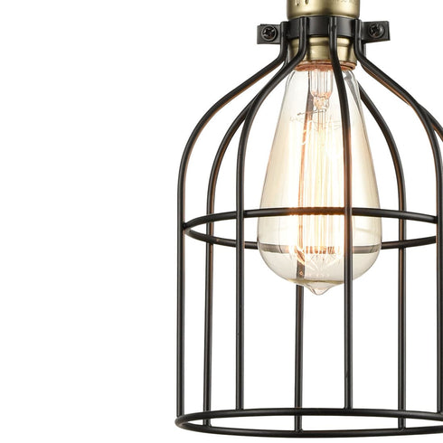 Retro Kitchen Ceiling Pendant Hanging Light Wood & Metal Cage Shade-1 Light