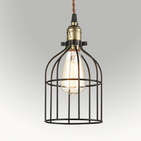 Retro Kitchen Ceiling Pendant Hanging Light Wood & Metal Cage Shade-1 Light