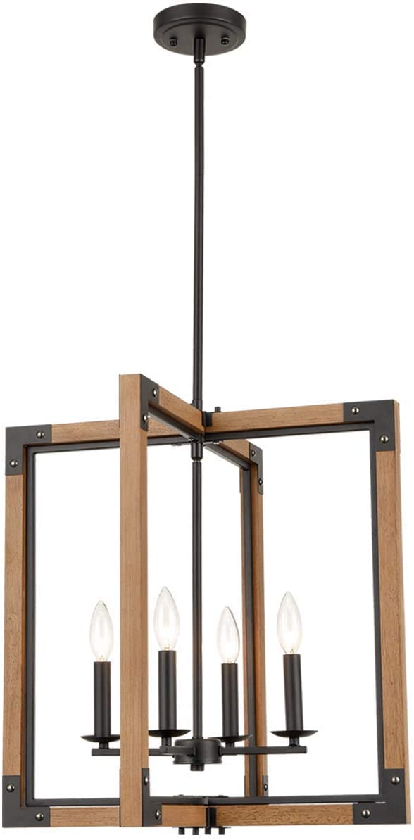 Ponza Large Modern Farmhouse Wood Rectangle Chandelier Light Fixture 4-Light