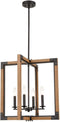 Ponza Large Modern Farmhouse Wood Rectangle Chandelier Light Fixture 4-Light