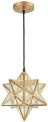 Sorrento Brass Moravian Star Pendant Light Seeded Glass Shade 11-In