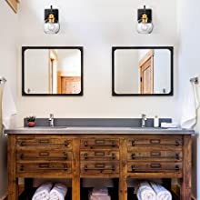 Set of 2 Modern Black Metal Wall Sconce with Globe Clear Glass Shade for Bathroom