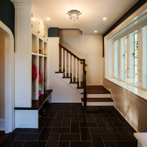 Moravian Star Flush Mount Ceiling Light, 18-In, Black, Transparent