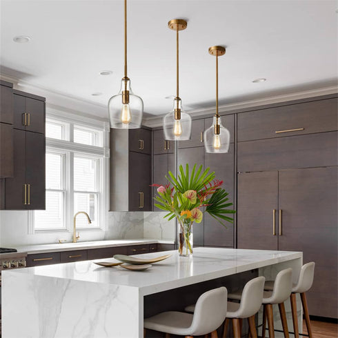 Modern Brass Glass Pendant Light for Kitchen Rod-Hung