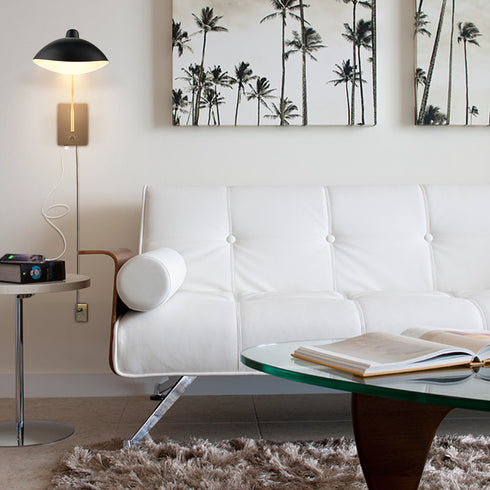 Swing Arm Wall Sconces Modern Black Plug-in Wall Lamp with USB Charge Port