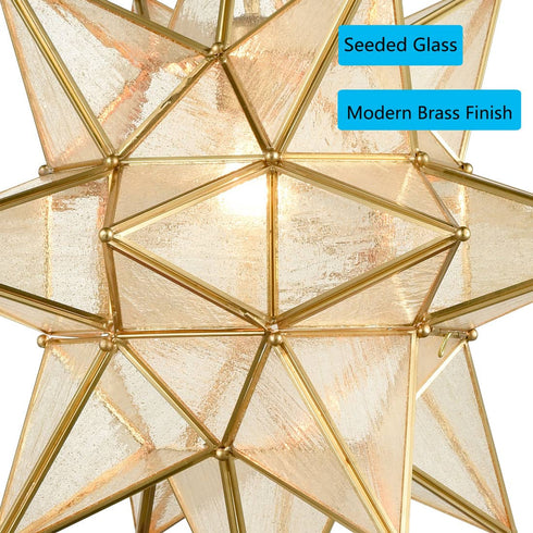 Moravian Star Pendant Chandelier Seeded Glass Gold Light 19 Inches