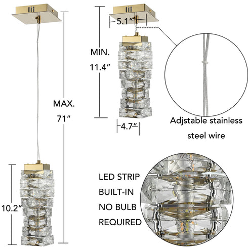 Modern Mini Crystal Pendant Light Gold LED 8-Watt, 4000K