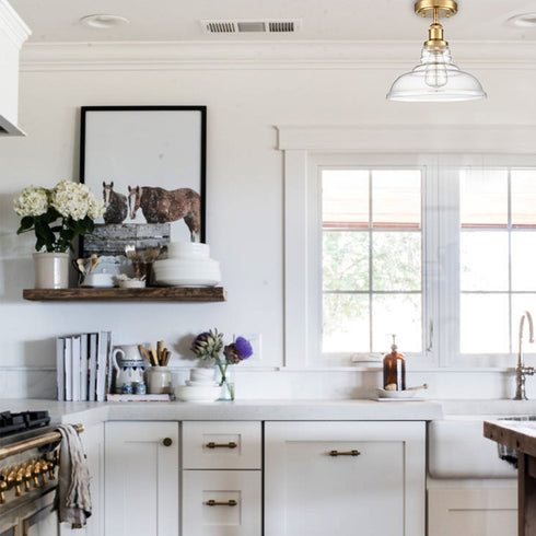 Brass Modern Glass Ceiling Light Dome Shade Kitchen Lamp