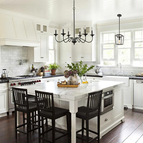 Farmhouse Chandelier Black Candle Chandelier, 6-Light