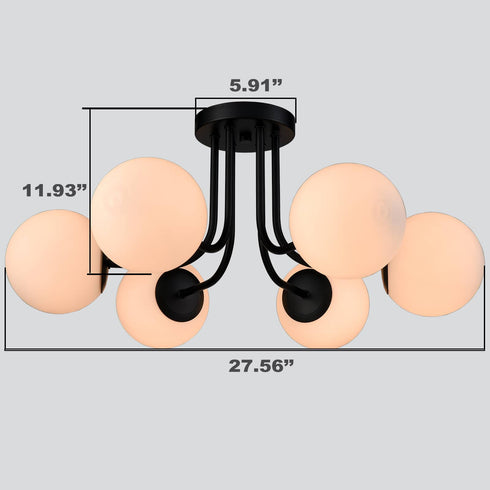 6-light Modern Globe Black Semi Flush Mount Ceiling Light Fixture for Bedroom