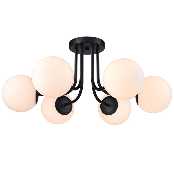 6-light Modern Globe Black Semi Flush Mount Ceiling Light Fixture for Bedroom