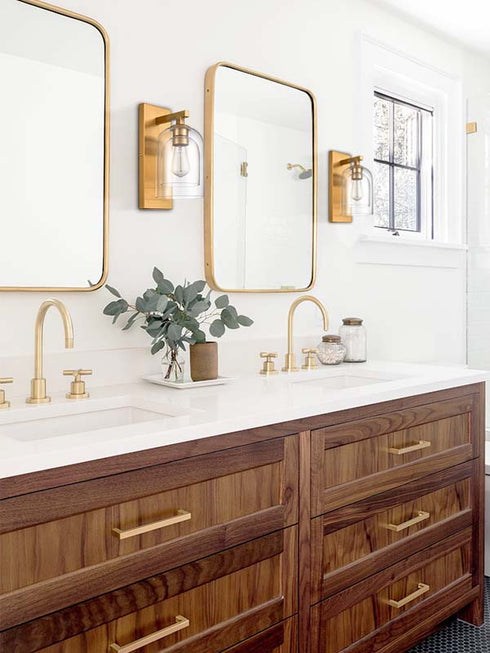 Modern Brass Wall Sconces Double Glass Shade Wall Light