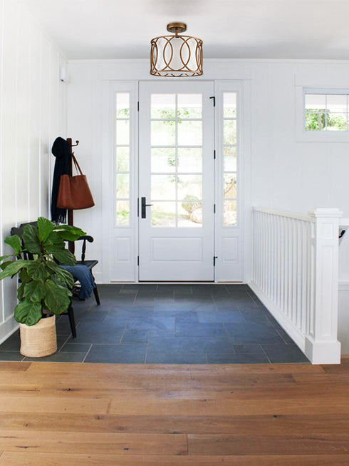 Vintage Dimmable LED Ceiling Light Drum Shade Brass and Rust Finish