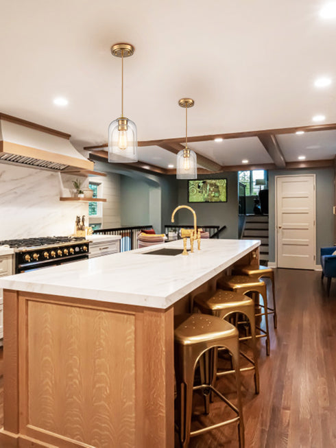 Modern Brass Mini Pendant Light Double Bell Glass Shade