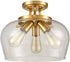 Venice Brass 3-Light Ceiling Light Semi Flush Mount Clear Glass Shade