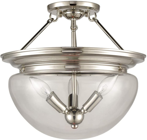 Puglia Modern Semi Flush Ceiling Light 3-Light Clear Glass Shade