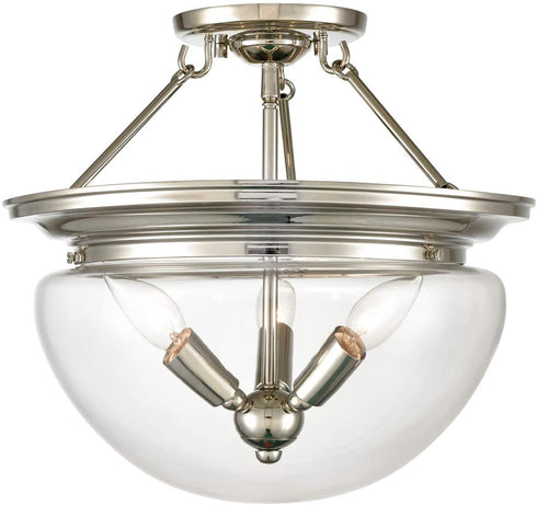 Puglia Modern Semi Flush Ceiling Light 3-Light Clear Glass Shade