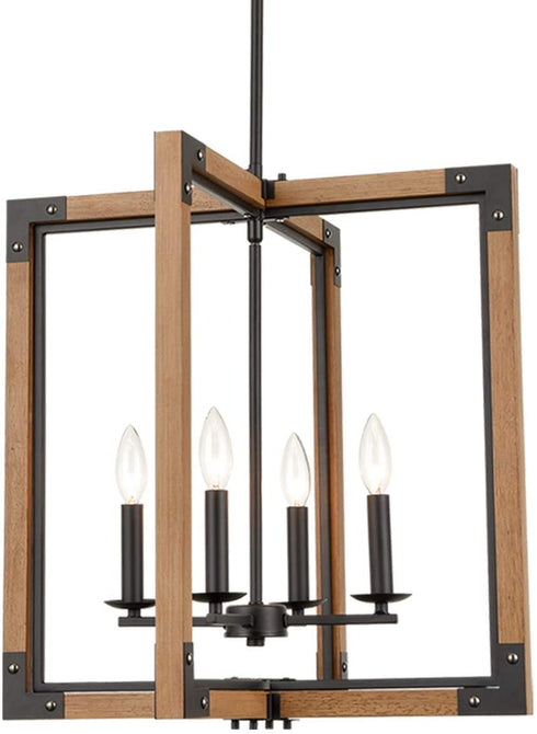 Ponza Large Modern Farmhouse Wood Rectangle Chandelier Light Fixture 4-Light