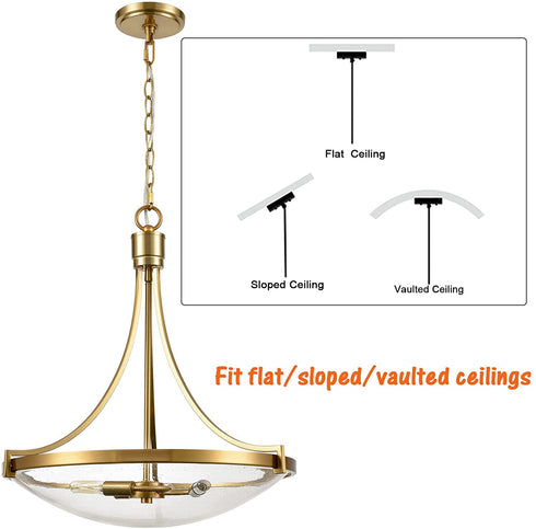 Scafati Modern Seeded Glass Pendant Light Brass Finish-3 Light