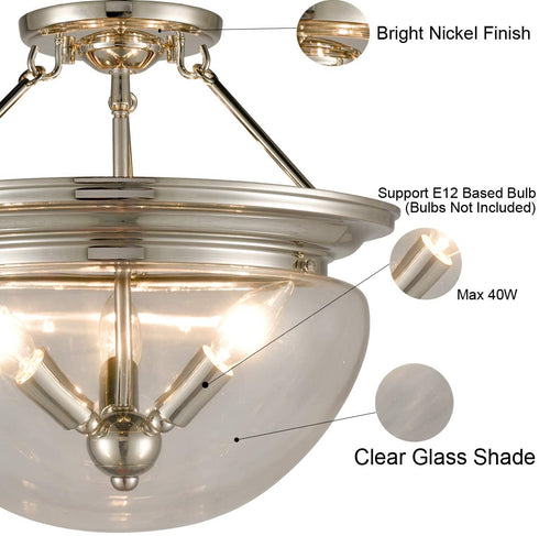 Puglia Modern Semi Flush Ceiling Light 3-Light Clear Glass Shade