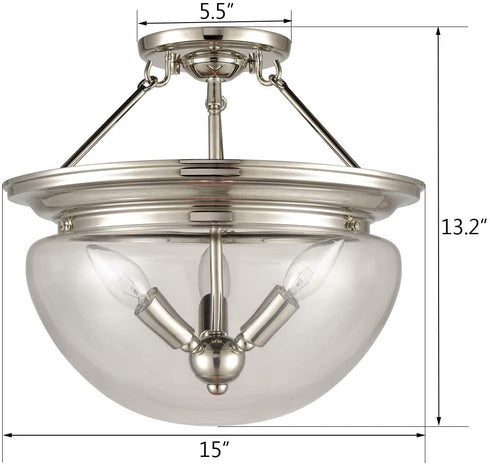 Puglia Modern Semi Flush Ceiling Light 3-Light Clear Glass Shade