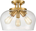 Venice Brass 3-Light Ceiling Light Semi Flush Mount Clear Glass Shade