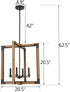 Ponza Large Modern Farmhouse Wood Rectangle Chandelier Light Fixture 4-Light