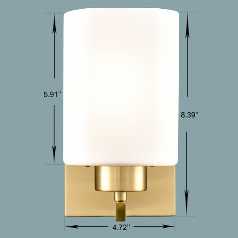 Modern Milky White Glass Gold Rounded rectangle Vanity Wall Sconces Fixtures Set of 2